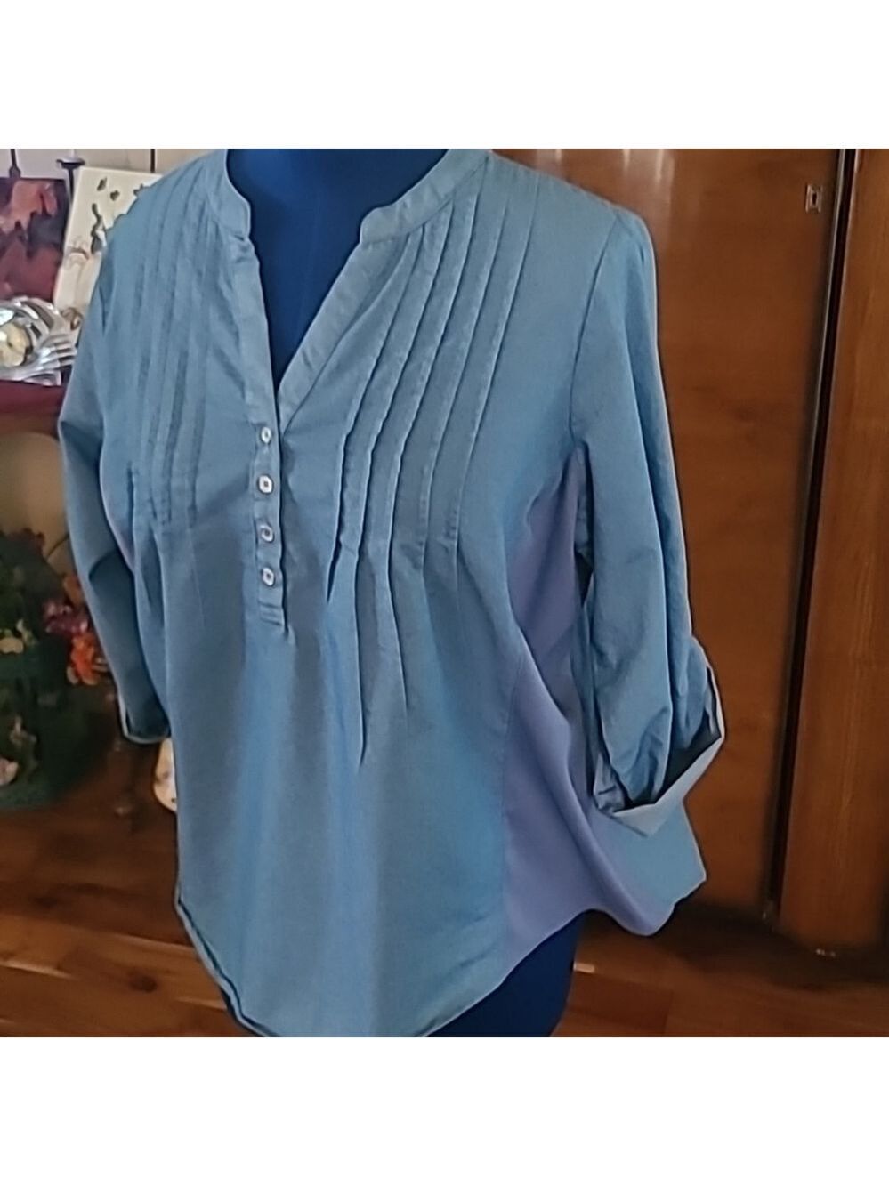 Ny Collection wmns pleated/round hem cotton top rolled sleeves. Sz 1XL.(#1083)